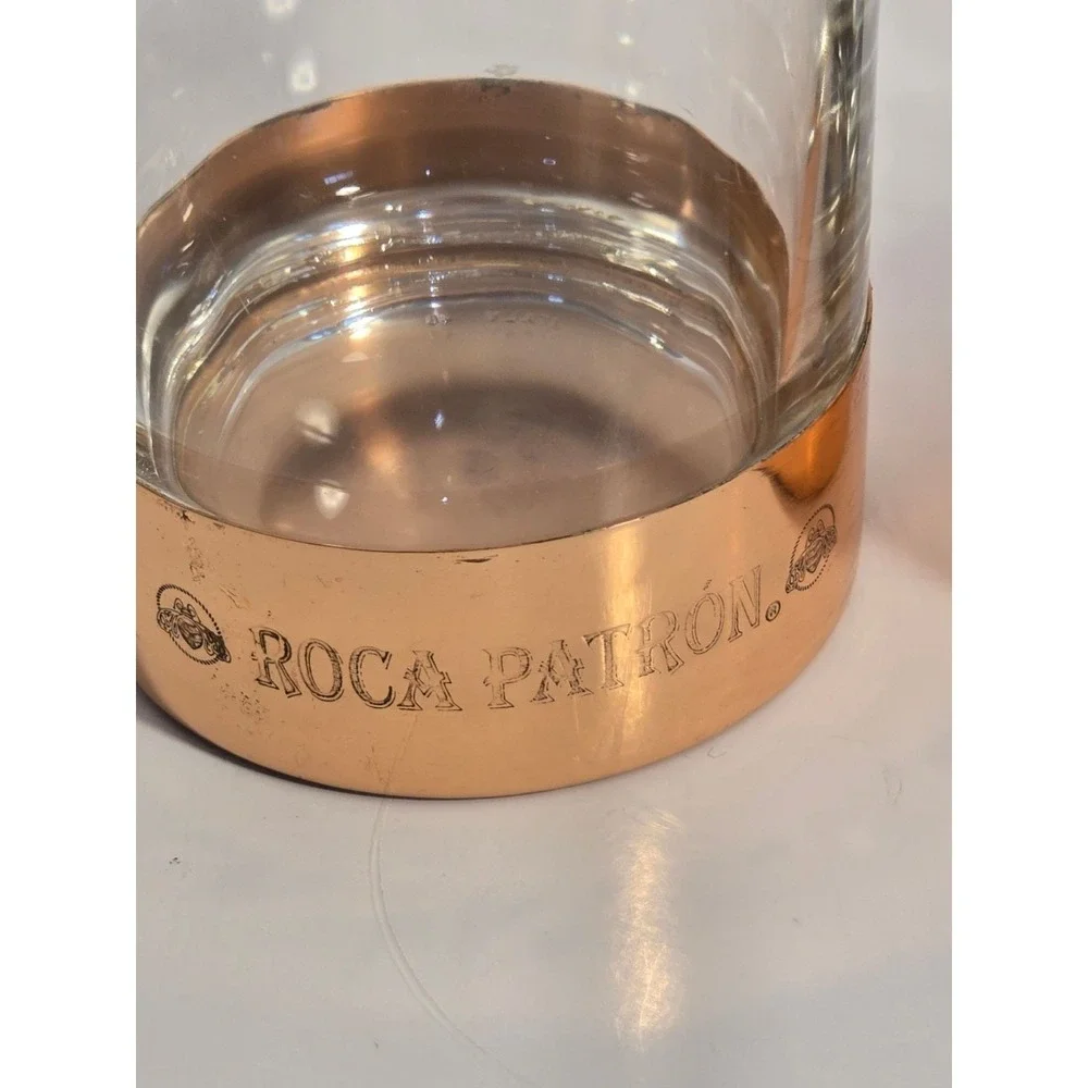 Roca Patron Whiskey Cocktail Glass Set of 2 Copper Bottom Heavy Quality NEW‎